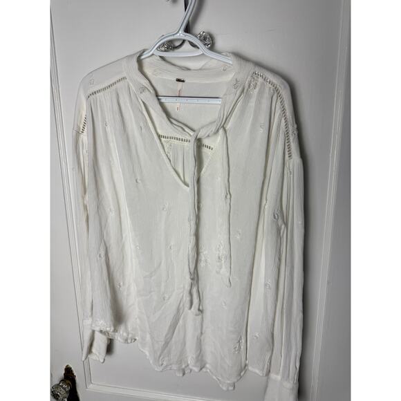 Free People Ivory Wishful Moments Tie Neck Balloon Sleeve Sleeve Romantic Top M - Picture 3 of 8